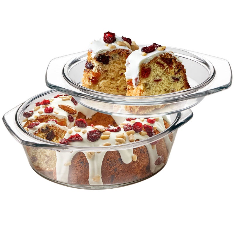 NUTRIUPS Small Round Glass Casserole Dish with Lid 1 L Mini glass bowl with glass lid Microwave and Oven Safe