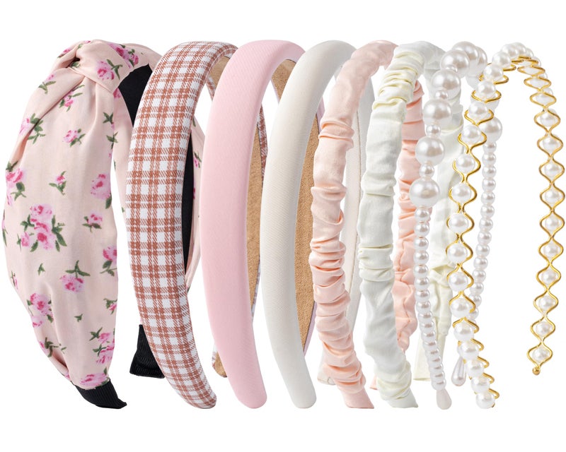 Sunolga 8 Pack Pink Headbands for Women Girls Non Slip Floral Padded Hairbands Cute Pearl Head bands Wide Headbands Trendy Hair Accessories - Image 1