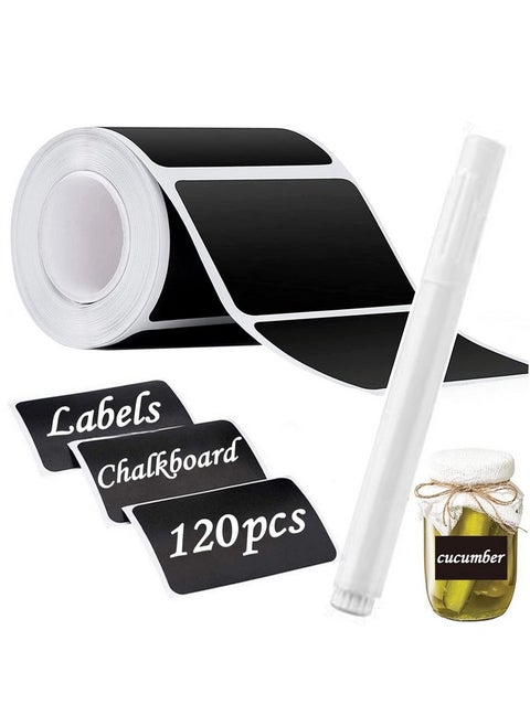 Chalkboard Labels Stickers 120Pcs Black Chalkboard Labels For Containers With White Chalk Marker Reusable And Waterproof Chalk Labels Blackboard Stickers For Storage Bins Container Glass Jars Cups
