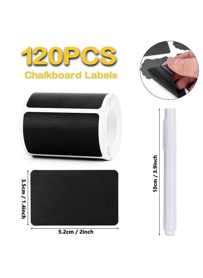Chalkboard Labels Stickers 120Pcs Black Chalkboard Labels For Containers With White Chalk Marker Reusable And Waterproof Chalk Labels Blackboard Stickers For Storage Bins Container Glass Jars Cups