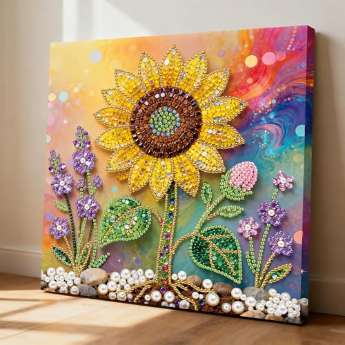 ARTopet DIY Pearl Painting Kit with Frame Gemstone Pearl Diamond Dots Beads Canvas Art Craft for Adult Beginners Display for Tabletop and Wall Mounting Home Decor-Sunflower - Image 5
