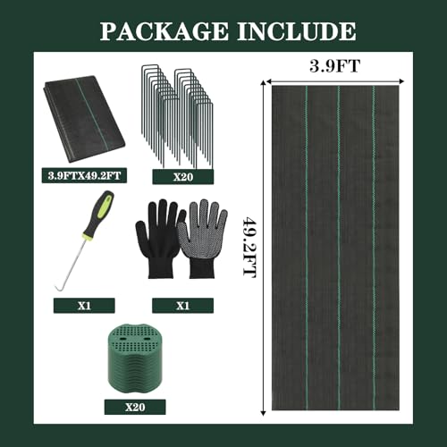 ECcandiedhaws 4ftx50ft Premium Weed Barrier Fabric, 3.2oz Heavy Duty Landscape Fabric with Hook Staples Gaskets Gloves, High Permeability Garden Cloth Mat Good for Landscaping Weed Blocker Fabric Garden Bed Cover - Image 2
