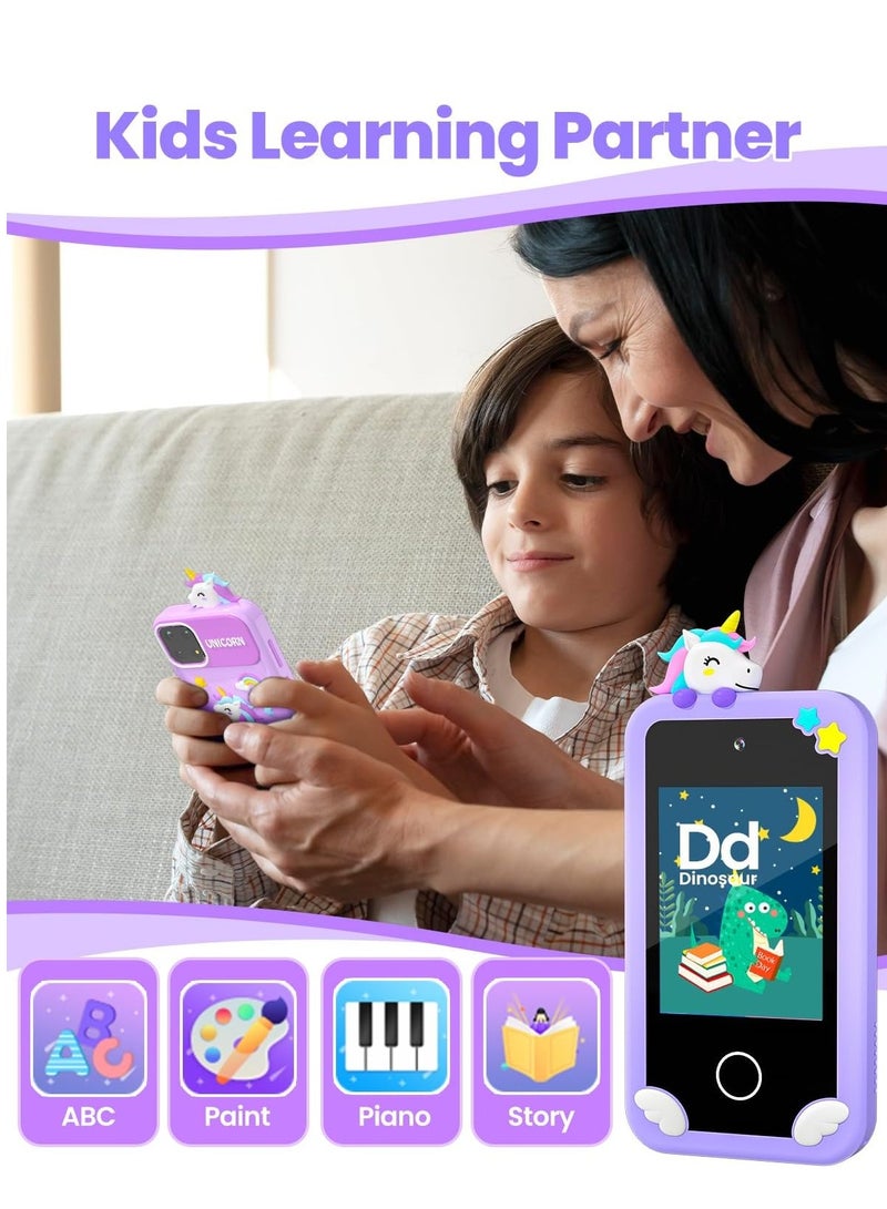 Kids Smart Phone for Boys with 32G Card & Holographic Pyramid,  for Age 3-10 Kids Toys Cell Phone, 2.8" Touchscreen Toddler Learning Toy, Dual Lens, Music Player, Arabic language support(Purple) - Image 5