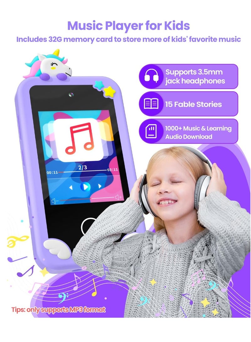 Kids Smart Phone for Boys with 32G Card & Holographic Pyramid,  for Age 3-10 Kids Toys Cell Phone, 2.8" Touchscreen Toddler Learning Toy, Dual Lens, Music Player, Arabic language support(Purple) - Image 3