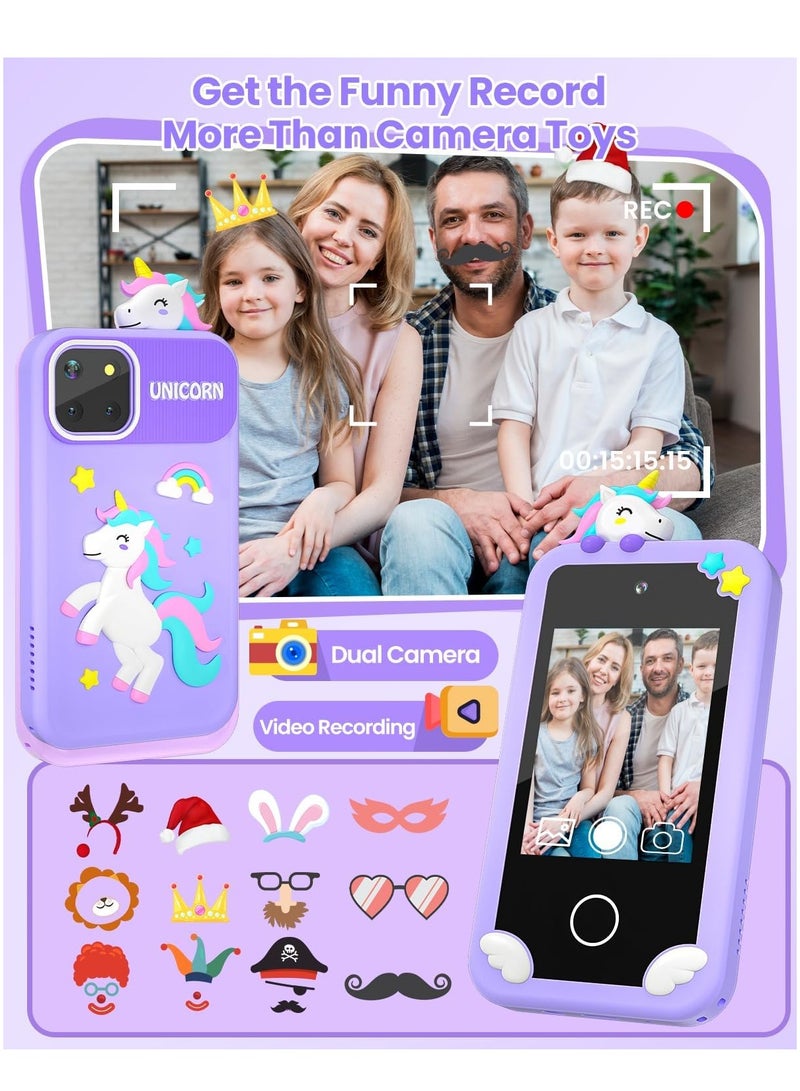 Kids Smart Phone for Boys with 32G Card & Holographic Pyramid,  for Age 3-10 Kids Toys Cell Phone, 2.8" Touchscreen Toddler Learning Toy, Dual Lens, Music Player, Arabic language support(Purple) - Image 4
