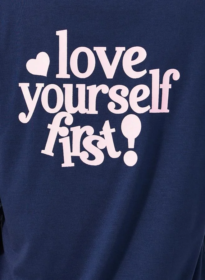 Styli Styli Pique Knit Oversized Back Graphic T-Shirt