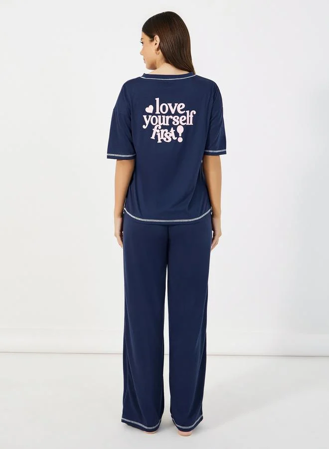 Styli Styli Pique Knit Oversized Back Graphic T-Shirt