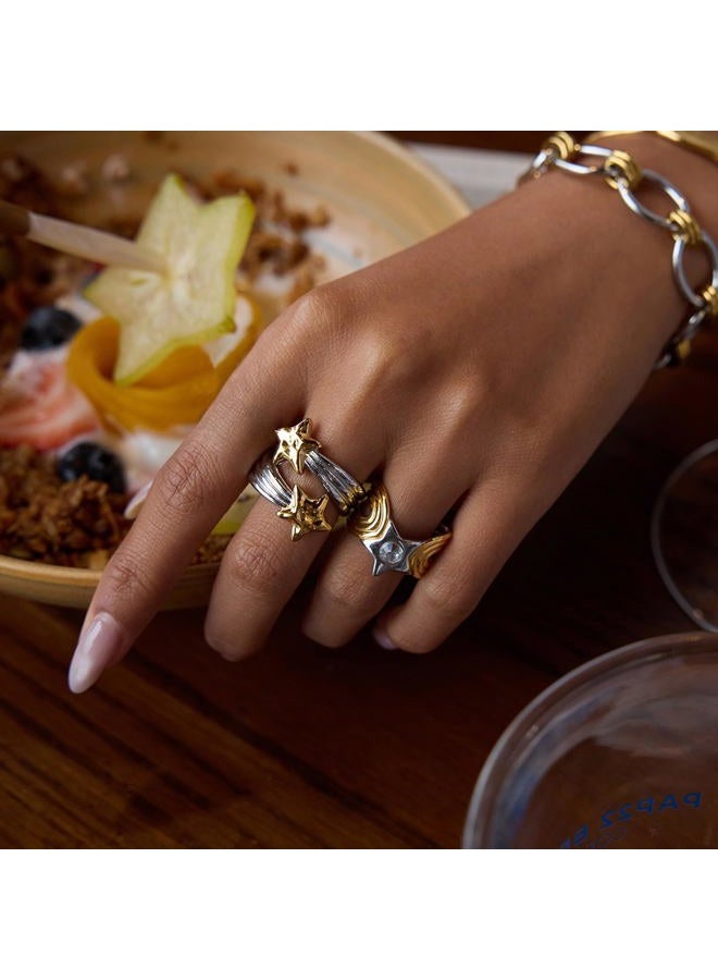 COORWEEL Two Tone Chunky Statement Ring for Women Unique Stars Mixed Metal Rings Vacation Jewelry, 8, Metal, No Gemstone - Image 2