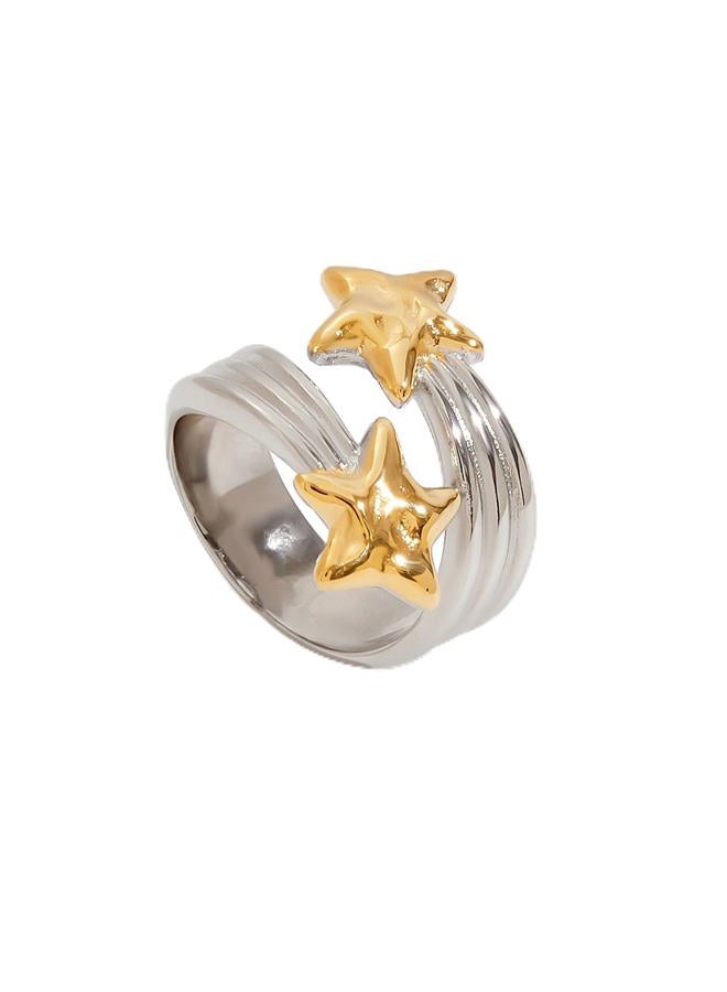 COORWEEL Two Tone Chunky Statement Ring for Women Unique Stars Mixed Metal Rings Vacation Jewelry, 8, Metal, No Gemstone - Image 1
