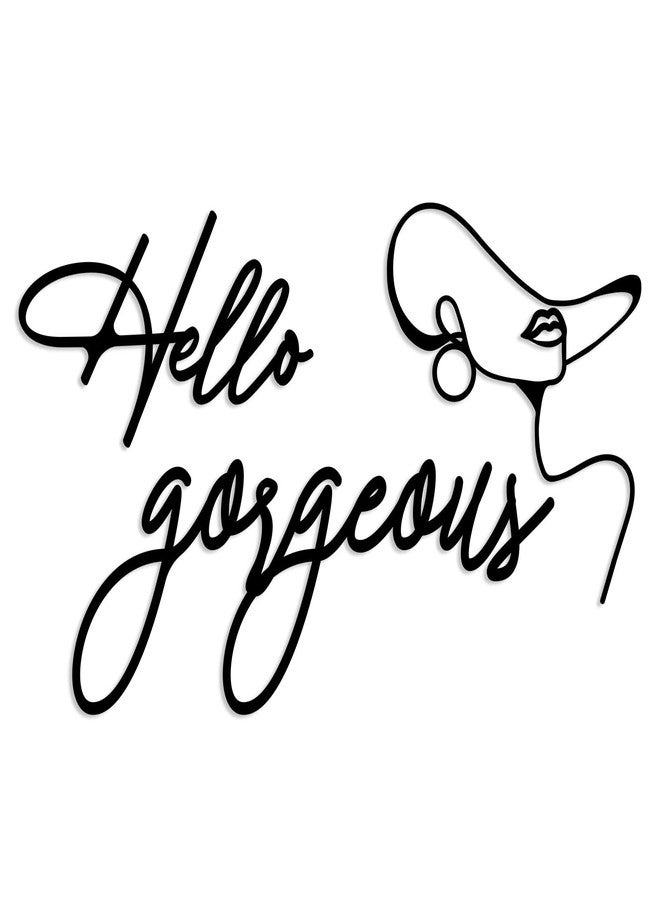 Pigort Metal Hello Gorgeous Wall Art Decor Minimalist Decoration Metal Hello Gorgeous Decorative Sign for Living Room Office Bedroom Hotel Home Wall Decoration (Women) - Image 1