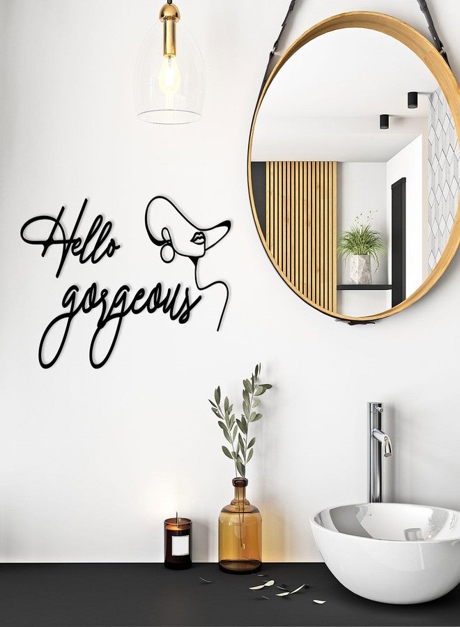 Pigort Metal Hello Gorgeous Wall Art Decor Minimalist Decoration Metal Hello Gorgeous Decorative Sign for Living Room Office Bedroom Hotel Home Wall Decoration (Women) - Image 3
