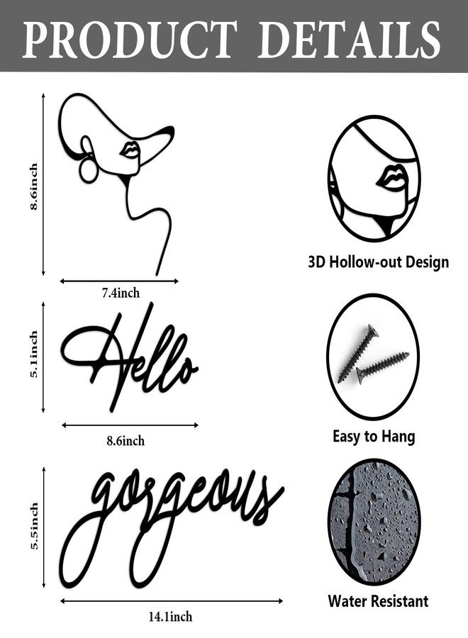 Pigort Metal Hello Gorgeous Wall Art Decor Minimalist Decoration Metal Hello Gorgeous Decorative Sign for Living Room Office Bedroom Hotel Home Wall Decoration (Women) - Image 2