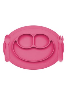ezpz Mini Baby Feeding Set - Baby Led Weaning - 100% Silicone Silicone Baby Feeding Set, Plate, Fork & Spoon For Infants + Toddlers - Pink  - Image 1