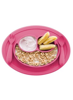 ezpz Mini Baby Feeding Set - Baby Led Weaning - 100% Silicone Silicone Baby Feeding Set, Plate, Fork & Spoon For Infants + Toddlers - Pink  - Image 2