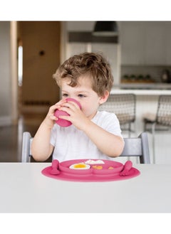 ezpz Mini Baby Feeding Set - Baby Led Weaning - 100% Silicone Silicone Baby Feeding Set, Plate, Fork & Spoon For Infants + Toddlers - Pink  - Image 4