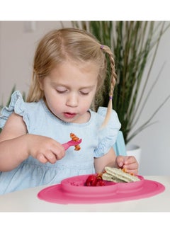 ezpz Mini Baby Feeding Set - Baby Led Weaning - 100% Silicone Silicone Baby Feeding Set, Plate, Fork & Spoon For Infants + Toddlers - Pink  - Image 3