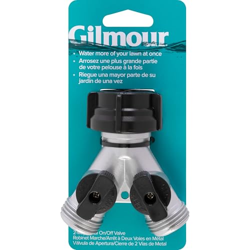 Gilmour Heavy Duty 2 Way Garden Hose Splitter, Dual Water Hose Splitter with Shut Off Valve, Metal Water Manifold - Image 2