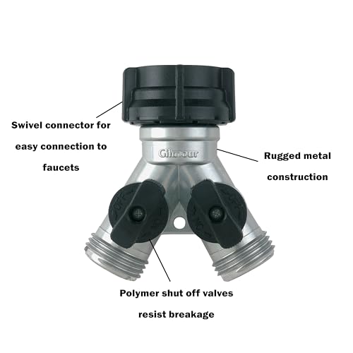 Gilmour Heavy Duty 2 Way Garden Hose Splitter, Dual Water Hose Splitter with Shut Off Valve, Metal Water Manifold - Image 3