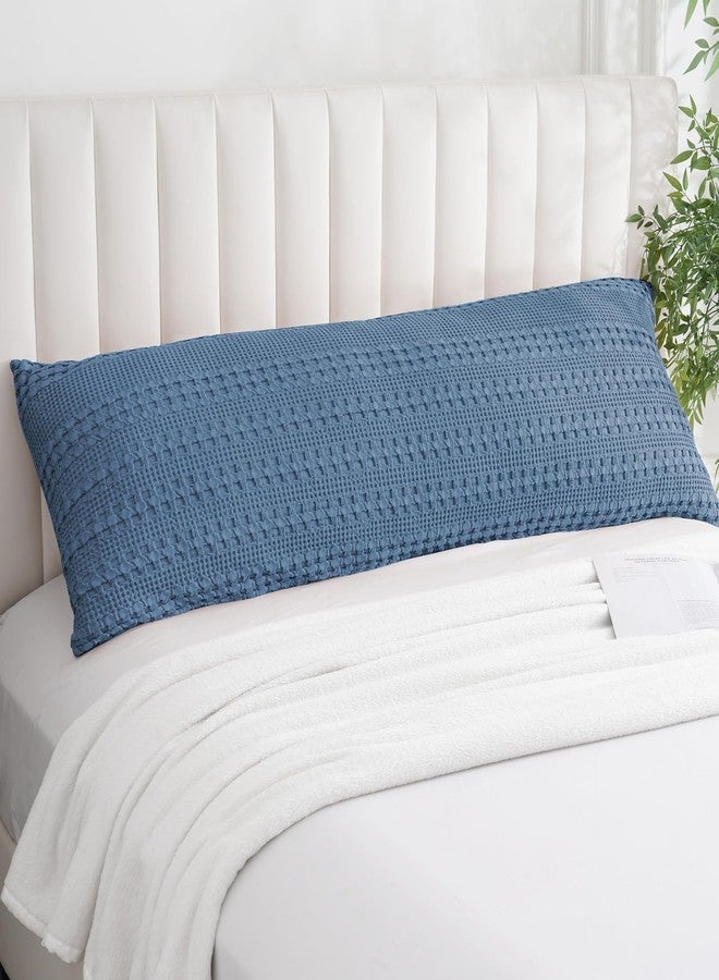 PHF 100% Cotton Waffle Body Pillowcase with Zipper, 1 Pack 20" x 54" Soft Skin-Friendly Pillow Sham, No Filling, Aesthetic Woven and Breathable Waffle Weave Body Pillow Cover for Bed, Denim Blue - Image 1