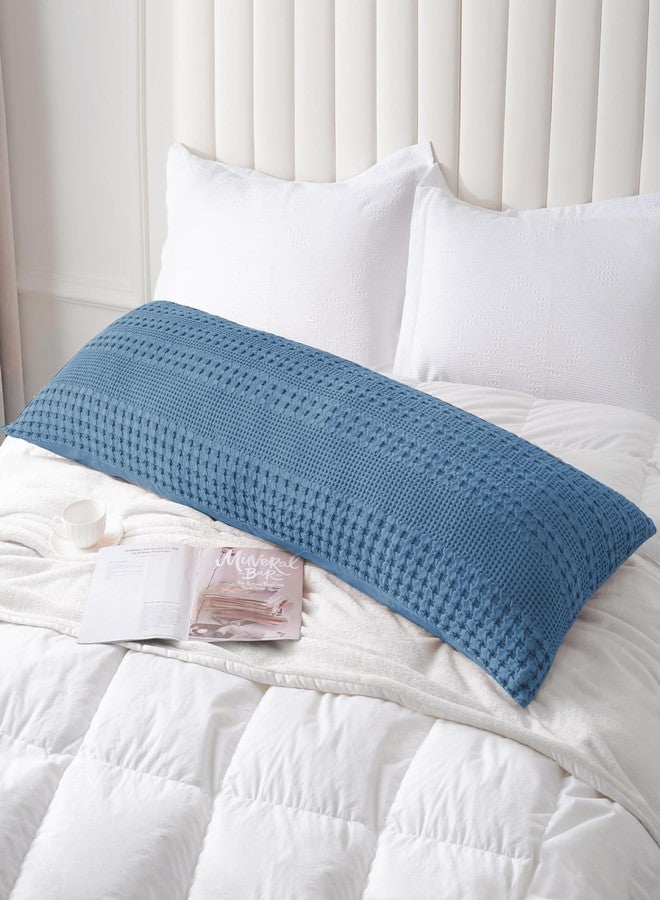 PHF 100% Cotton Waffle Body Pillowcase with Zipper, 1 Pack 20" x 54" Soft Skin-Friendly Pillow Sham, No Filling, Aesthetic Woven and Breathable Waffle Weave Body Pillow Cover for Bed, Denim Blue - Image 2