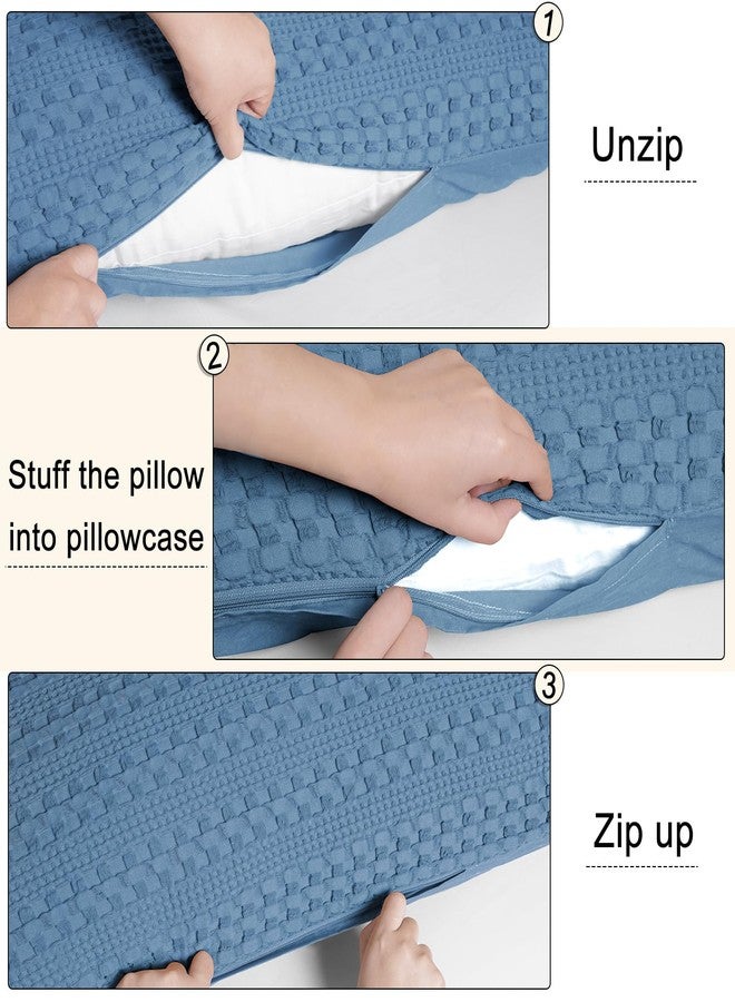 PHF 100% Cotton Waffle Body Pillowcase with Zipper, 1 Pack 20" x 54" Soft Skin-Friendly Pillow Sham, No Filling, Aesthetic Woven and Breathable Waffle Weave Body Pillow Cover for Bed, Denim Blue - Image 4