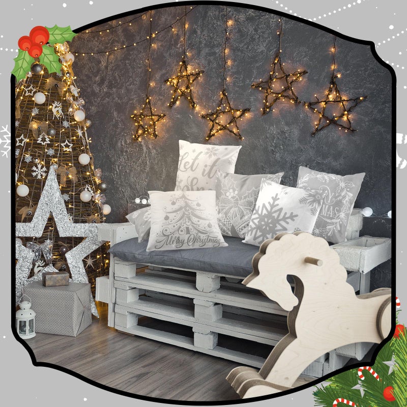 تاتو 6 أجهزة كمبيوتر عيد الميلاد أغطية وسادة الأغطية الزخرفة وسادة عيد الميلاد تغطية ديكور العطلة رمي وسادة أريكة الأريكة ديكورات غرفة نوم عيد الميلاد (الفضة والرمادي 16 × 16 بوصة) - Image 5