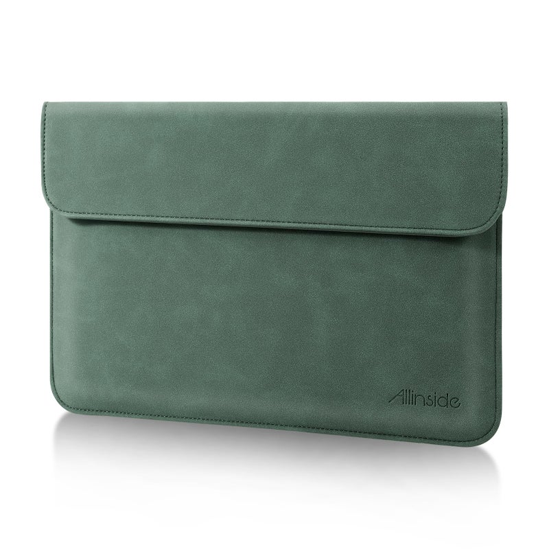 Allinside 13 Inch Laptop Sleeve Case for MacBook Air 13 2018-2026/MacBook Pro 13 2016-2022/Macbook Pro 14 2021-2026, Waterproof Matte PU Leather Horizontal Envelope Protective Case Cover, Dark Green - Image 1