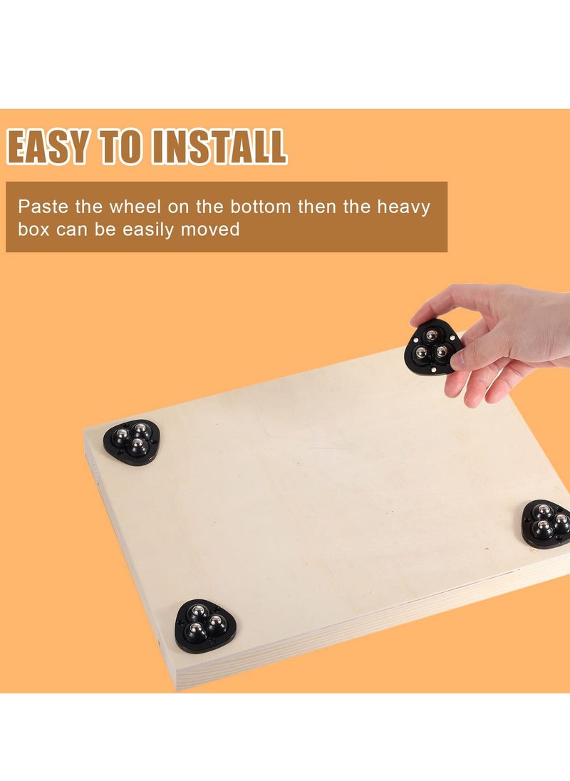 16 Pcs Mini Sticky Pulley, Self Adhesive Caster Wheels 360 Degree Rotation Swivel Wheels Roller Pulley Tiny Wheels for Toy Car Storage Box Shoe Racks Trash Can DIY, Black - Image 2