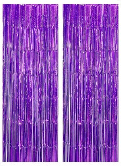 KATCHON XtraLarge Purple Foil Fringe Curtain, 2 Pieces - 8 x 6.4 Feet | Purple Curtain Fringe for Mermaid Birthday Decorations | Purple Streamers Backdrop for Wedding, Bachelorette | Purple Party Decorations 