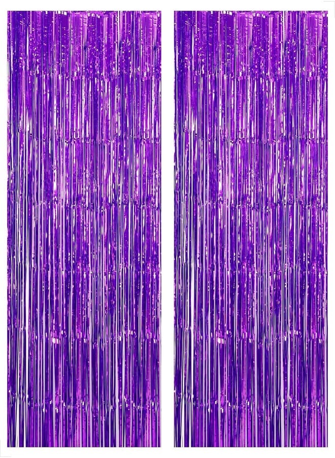 KATCHON XtraLarge Purple Foil Fringe Curtain, 2 Pieces - 8 x 6.4 Feet | Purple Curtain Fringe for Mermaid Birthday Decorations | Purple Streamers Backdrop for Wedding, Bachelorette | Purple Party Decorations 