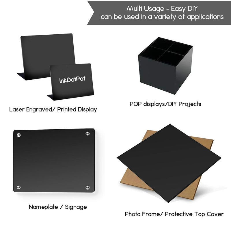 Inkdotpot Pack of 4, 6mm Matt Black Acrylic Sheet 1/8 Thick Cast 12"x24" Transparent Acrylic Plastic Board with Protective Paper, DIY Display Project - Image 4
