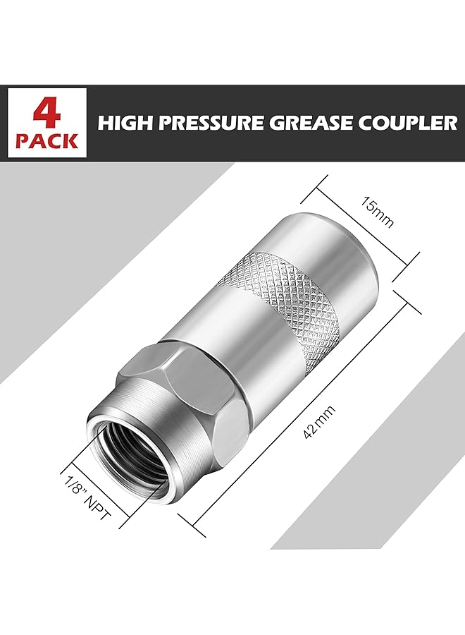 4Pcs Grease Gun Couplers,Steel High Pressure Grease Gun Nozzle Tip Replacement 1/8" Npt Threaded Grease Gun Fittings Fit For Standard 1/8" Npt Grease Hoses,Grease Gun Ends Connectors - Image 2