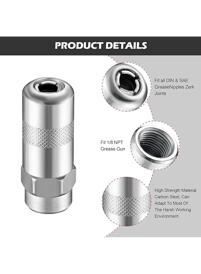 4Pcs Grease Gun Couplers,Steel High Pressure Grease Gun Nozzle Tip Replacement 1/8" Npt Threaded Grease Gun Fittings Fit For Standard 1/8" Npt Grease Hoses,Grease Gun Ends Connectors - Image 3