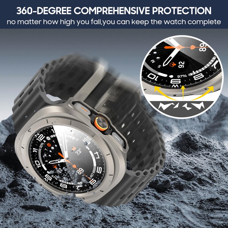 Suoman 4-Pack for Samsung Galaxy Watch 7/8 Ultra 47mm (2024/2025) Case, HD Tempered Glass Screen Protector, All-Round PC Hard Protective Cover Bumper -Black+Titanium Gold+Titanium Grey+White - Image 4