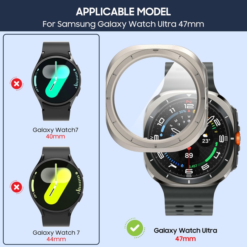 Suoman 4-Pack for Samsung Galaxy Watch 7/8 Ultra 47mm (2024/2025) Case, HD Tempered Glass Screen Protector, All-Round PC Hard Protective Cover Bumper -Black+Titanium Gold+Titanium Grey+White - Image 2