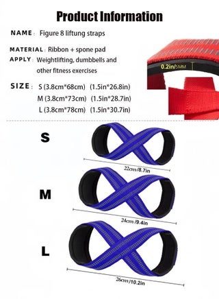 Figure 8 Weight Lifting Straps DeadLift Wrist Strap for Pull-ups Horizontal Bar Powerlifting Gym Fitness Bodybuilding Equipment available in three different sizes - view 3