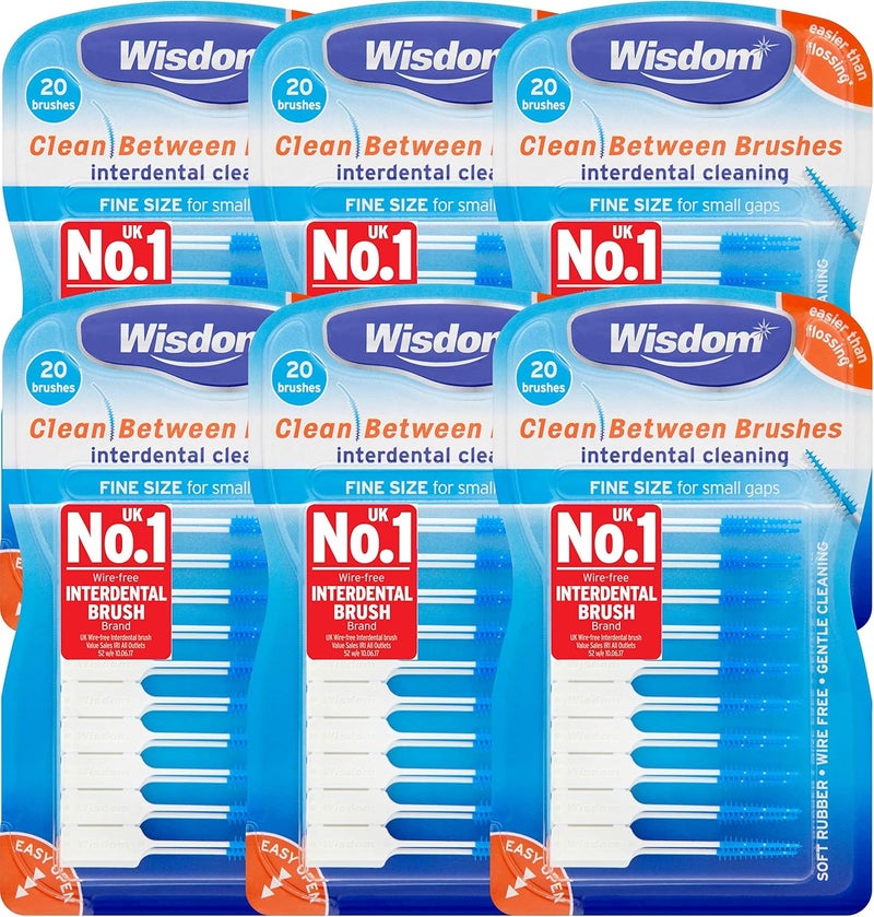 WISDOM 6x فرش تنظيف بين الأسنان من ويدسوم عبوة 20 حجم رفيع أزرق إجمالي 120 قطعة - Image 1