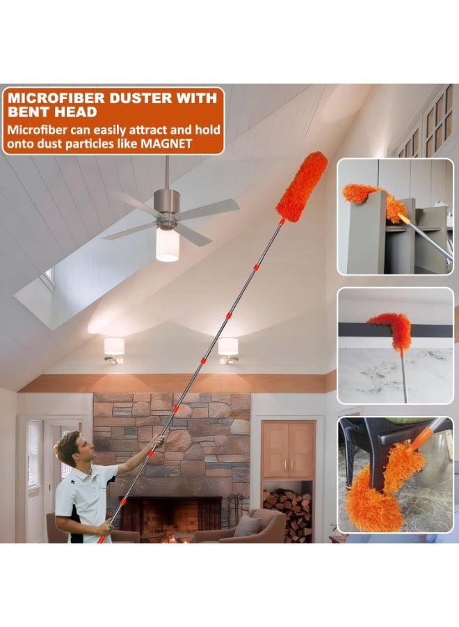 Tockrop 20 Feet High Reach Duster Kit with 2-14 ft Extension Pole, Cobweb & Corner Brush Cleaning Duster Kit for Cleaning, Microfiber Feather Duster Cleaner with Washable Head for Ceiling Fan, Furniture, Home - Image 3