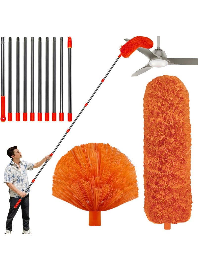 Tockrop 20 Feet High Reach Duster Kit with 2-14 ft Extension Pole, Cobweb & Corner Brush Cleaning Duster Kit for Cleaning, Microfiber Feather Duster Cleaner with Washable Head for Ceiling Fan, Furniture, Home - Image 1