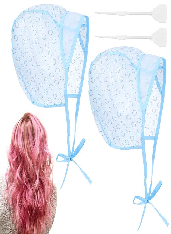 Thrymme 2Pcs Highlight Cap, Blue Hair Highlighting Cap with Plastic Crochet Hook, Highlights Hair Dye Caps Kit for DIY Hairs Coloring, Frosting & Highlights, Salon and Home Use - Image 1