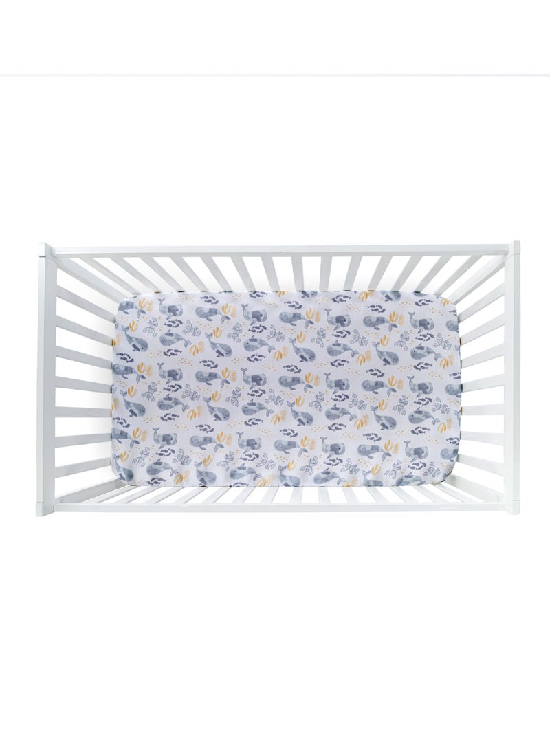 NINI Baby Cot/Crib Fitted Sheet, White/Blue, 100% Cotton Muslin, Soft & Breathable, Includes 1 Fitted Sheet, Size Up to 70x140 cm - Image 1
