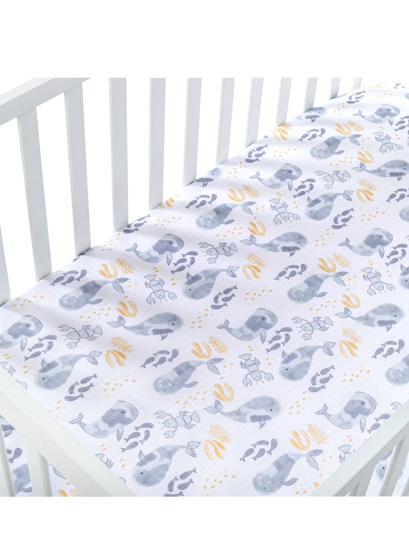 NINI Baby Cot/Crib Fitted Sheet, White/Blue, 100% Cotton Muslin, Soft & Breathable, Includes 1 Fitted Sheet, Size Up to 70x140 cm - Image 3