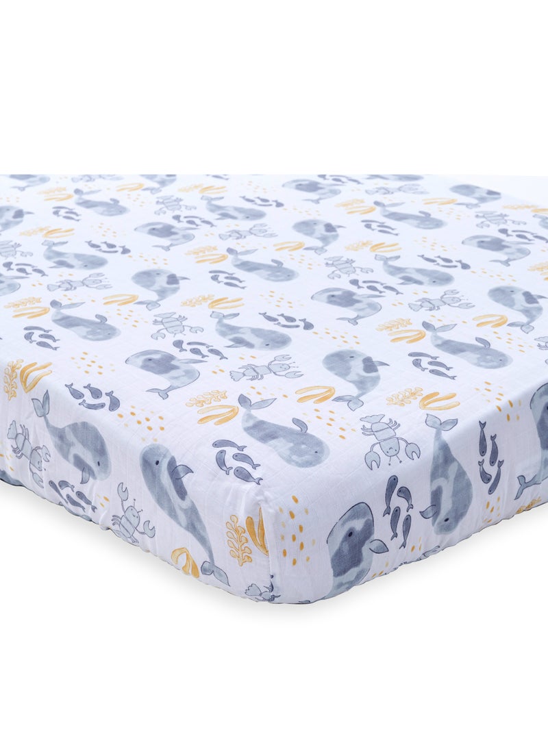 NINI Baby Cot/Crib Fitted Sheet, White/Blue, 100% Cotton Muslin, Soft & Breathable, Includes 1 Fitted Sheet, Size Up to 70x140 cm - Image 4