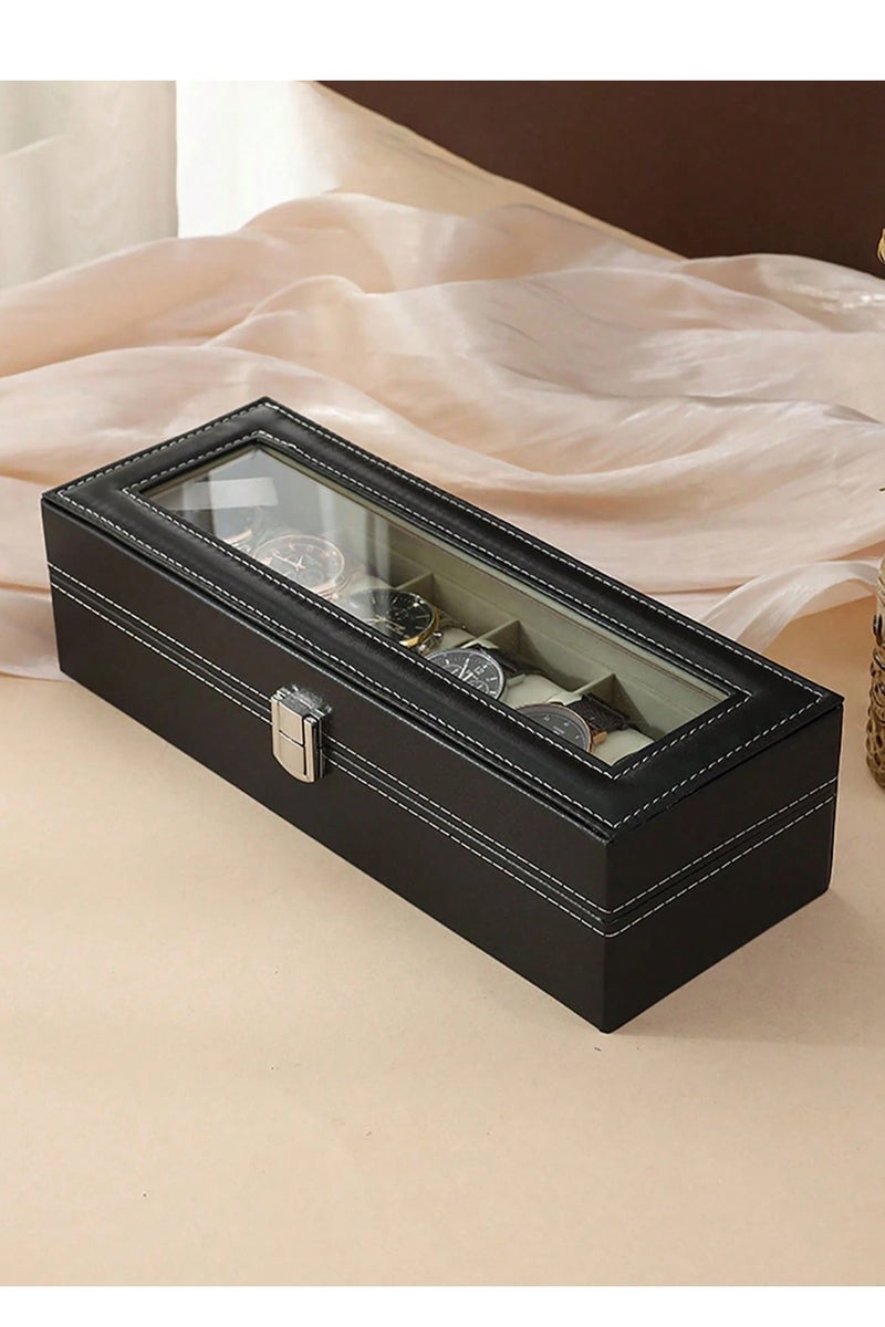 علبة ساعات جلد 6 فتحات – صندوق فاخر لتخزين وعرض الساعات والمجوهرات للرجال والنساء من جلد صناعي أنيق - Image 3