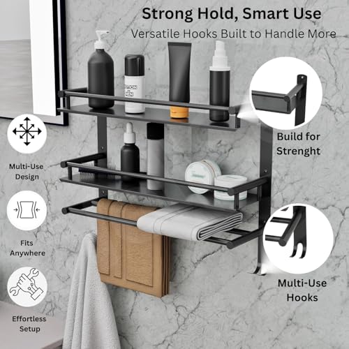 Well Set Multipurpose Stainless Steel Bathroom Shelf/Rack/Storage Organizer for Bathroom and Kitchen (Matt Black - 15x16x5 inches) - Image 3