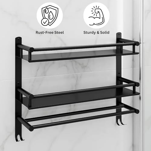 Well Set Multipurpose Stainless Steel Bathroom Shelf/Rack/Storage Organizer for Bathroom and Kitchen (Matt Black - 15x16x5 inches) - Image 4