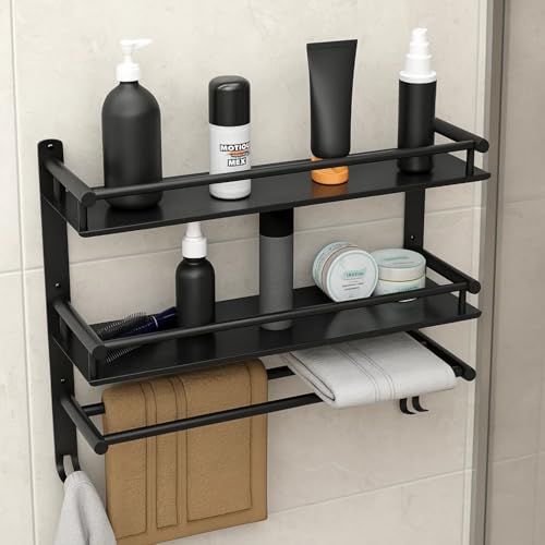 Well Set Multipurpose Stainless Steel Bathroom Shelf/Rack/Storage Organizer for Bathroom and Kitchen (Matt Black - 15x16x5 inches) - Image 1