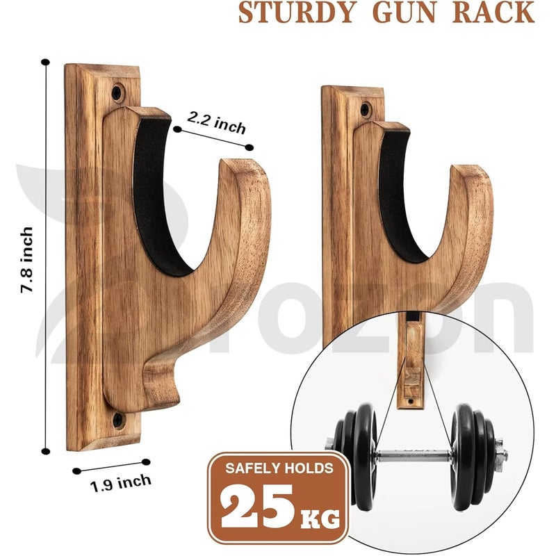 Brozon Wooden Rifle Gun Rack Wall Mount | Vintage Gun Holder Hanger | Natural Rubberwood Rifle Display Stand | Home Decor Gun Showpiece | Victorian Design Gun Rack (Brown, Pack of 2) - Image 5