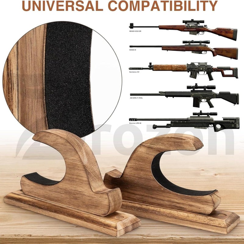 Brozon Wooden Rifle Gun Rack Wall Mount | Vintage Gun Holder Hanger | Natural Rubberwood Rifle Display Stand | Home Decor Gun Showpiece | Victorian Design Gun Rack (Brown, Pack of 2) - Image 2