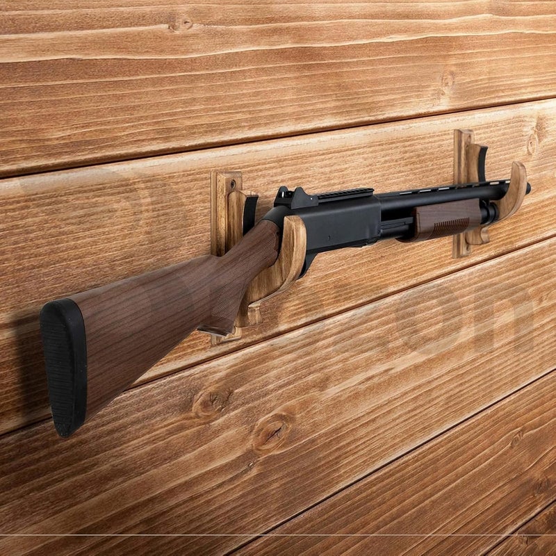 Brozon Wooden Rifle Gun Rack Wall Mount | Vintage Gun Holder Hanger | Natural Rubberwood Rifle Display Stand | Home Decor Gun Showpiece | Victorian Design Gun Rack (Brown, Pack of 2) - Image 4